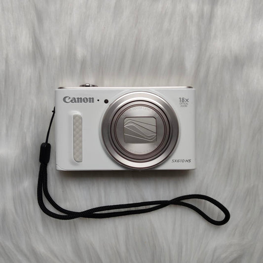 Used Digital Camera | Canon PowerShot SX610 HS digital camera - Boxed & Rarely in White & External Flash | Complete Set